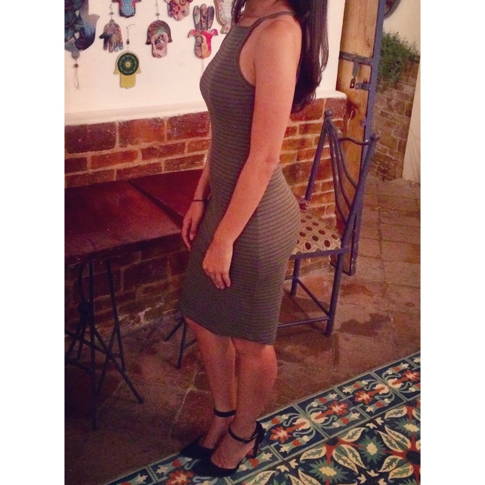 Army green & black striped body-con dress F21 S